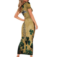 The Irishman-Notorious Short Sleeve Bodycon Dress Old School Tattoos and Shamrocks Grunge Style