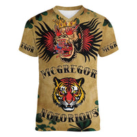 The Irishman-Notorious Women V-Neck T-Shirt Old School Tattoos and Shamrocks Grunge Style