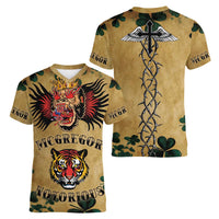 The Irishman-Notorious Women V-Neck T-Shirt Old School Tattoos and Shamrocks Grunge Style