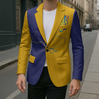 Custom Ukraine National Football Blazer The Blue and Yellow with Map Half Style - Wonder Print Shop