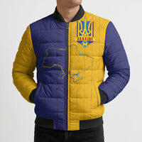 Custom Ukraine National Football Bomber Puffer Jacket The Blue and Yellow with Map Half Style - Wonder Print Shop