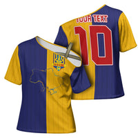 Custom Ukraine National Football Cross Shoulder Shirt The Blue and Yellow with Map Half Style - Wonder Print Shop