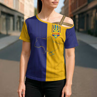 Custom Ukraine National Football Cross Shoulder Shirt The Blue and Yellow with Map Half Style - Wonder Print Shop
