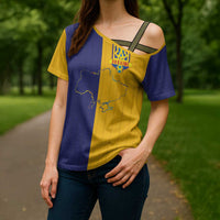 Custom Ukraine National Football Cross Shoulder Shirt The Blue and Yellow with Map Half Style - Wonder Print Shop