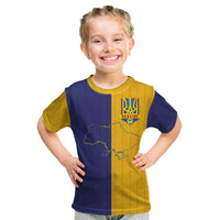 Custom Ukraine National Football Kid T Shirt The Blue and Yellow with Map Half Style - Wonder Print Shop