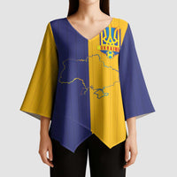 Custom Ukraine National Football Kimono Sleeve Blouse The Blue and Yellow with Map Half Style - Wonder Print Shop
