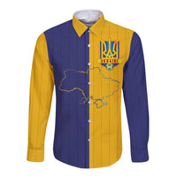 Custom Ukraine National Football Long Sleeve Button Shirt The Blue and Yellow with Map Half Style - Wonder Print Shop