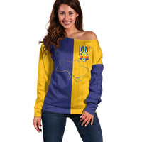 Custom Ukraine National Football Off Shoulder Sweater The Blue and Yellow with Map Half Style - Wonder Print Shop