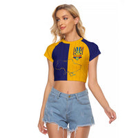 Custom Ukraine National Football Raglan Cropped T Shirt The Blue and Yellow with Map Half Style - Wonder Print Shop