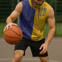 Custom Ukraine National Football Sleeveless Hoodie The Blue and Yellow with Map Half Style - Wonder Print Shop