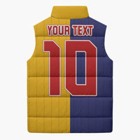 Custom Ukraine National Football Sleeveless Puffer Jacket The Blue and Yellow with Map Half Style - Wonder Print Shop