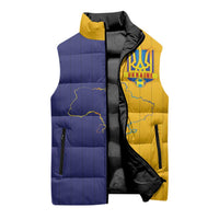Custom Ukraine National Football Sleeveless Puffer Jacket The Blue and Yellow with Map Half Style - Wonder Print Shop