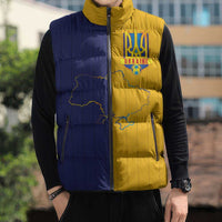 Custom Ukraine National Football Sleeveless Puffer Jacket The Blue and Yellow with Map Half Style - Wonder Print Shop