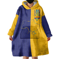 Custom Ukraine National Football Wearable Blanket Hoodie The Blue and Yellow with Map Half Style - Wonder Print Shop