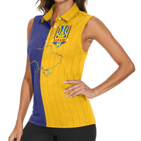 Custom Ukraine National Football Women Sleeveless Polo Shirt The Blue and Yellow with Map Half Style - Wonder Print Shop