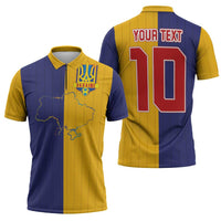 Custom Ukraine National Football Zipper Polo Shirt The Blue and Yellow with Map Half Style - Wonder Print Shop