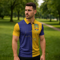 Custom Ukraine National Football Zipper Polo Shirt The Blue and Yellow with Map Half Style - Wonder Print Shop