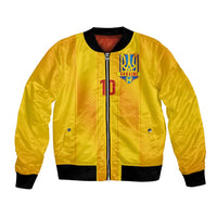 Custom Ukraine National Football Bomber Jacket Vyshyvanka Inspired Geometry - Wonder Print Shop