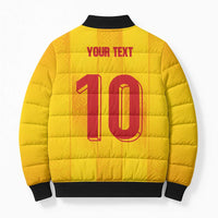 Custom Ukraine National Football Bomber Puffer Jacket Vyshyvanka Inspired Geometry - Wonder Print Shop