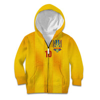 Custom Ukraine National Football Kid Hoodie Vyshyvanka Inspired Geometry - Wonder Print Shop