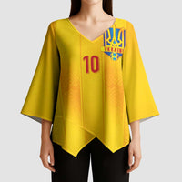 Custom Ukraine National Football Kimono Sleeve Blouse Vyshyvanka Inspired Geometry - Wonder Print Shop