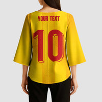 Custom Ukraine National Football Kimono Sleeve Blouse Vyshyvanka Inspired Geometry - Wonder Print Shop