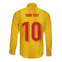 Custom Ukraine National Football Long Sleeve Button Shirt Vyshyvanka Inspired Geometry - Wonder Print Shop