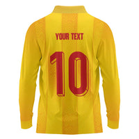 Custom Ukraine National Football Long Sleeve Polo Shirt Vyshyvanka Inspired Geometry - Wonder Print Shop