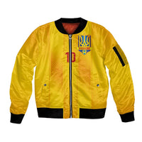 Custom Ukraine National Football Sleeve Zip Bomber Jacket Vyshyvanka Inspired Geometry - Wonder Print Shop