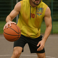 Custom Ukraine National Football Sleeveless Hoodie Vyshyvanka Inspired Geometry - Wonder Print Shop