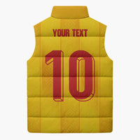 Custom Ukraine National Football Sleeveless Puffer Jacket Vyshyvanka Inspired Geometry - Wonder Print Shop