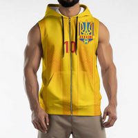 Custom Ukraine National Football Sleeveless Zip Hoodie Vyshyvanka Inspired Geometry - Wonder Print Shop