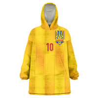 Custom Ukraine National Football Wearable Blanket Hoodie Vyshyvanka Inspired Geometry - Wonder Print Shop