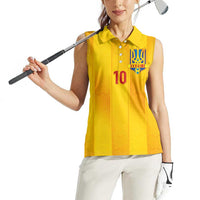 Custom Ukraine National Football Women Sleeveless Polo Shirt Vyshyvanka Inspired Geometry - Wonder Print Shop
