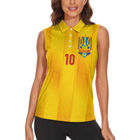 Custom Ukraine National Football Women Sleeveless Polo Shirt Vyshyvanka Inspired Geometry - Wonder Print Shop