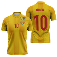 Custom Ukraine National Football Zipper Polo Shirt Vyshyvanka Inspired Geometry - Wonder Print Shop