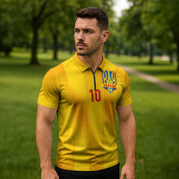 Custom Ukraine National Football Zipper Polo Shirt Vyshyvanka Inspired Geometry - Wonder Print Shop