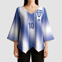 Custom Greece National Football Kimono Sleeve Blouse Greek Key Inspired Geometry - Wonder Print Shop