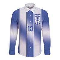 Custom Greece National Football Long Sleeve Button Shirt Greek Key Inspired Geometry - Wonder Print Shop
