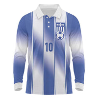 Custom Greece National Football Long Sleeve Polo Shirt Greek Key Inspired Geometry - Wonder Print Shop