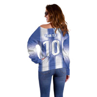 Custom Greece National Football Off Shoulder Sweater Greek Key Inspired Geometry - Wonder Print Shop