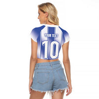 Custom Greece National Football Raglan Cropped T Shirt Greek Key Inspired Geometry - Wonder Print Shop