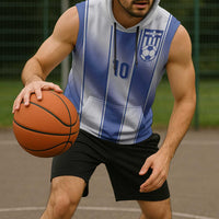 Custom Greece National Football Sleeveless Hoodie Greek Key Inspired Geometry - Wonder Print Shop