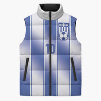 Custom Greece National Football Sleeveless Puffer Jacket Greek Key Inspired Geometry - Wonder Print Shop