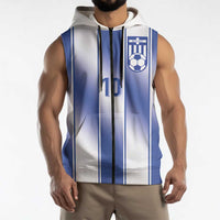 Custom Greece National Football Sleeveless Zip Hoodie Greek Key Inspired Geometry - Wonder Print Shop
