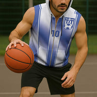 Custom Greece National Football Sleeveless Zip Hoodie Greek Key Inspired Geometry - Wonder Print Shop