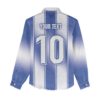 Custom Greece National Football Women Casual Shirt Greek Key Inspired Geometry - Wonder Print Shop