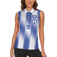 Custom Greece National Football Women Sleeveless Polo Shirt Greek Key Inspired Geometry - Wonder Print Shop