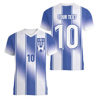 Custom Greece National Football Women V-Neck T-Shirt Greek Key Inspired Geometry - Wonder Print Shop