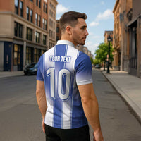 Custom Greece National Football Zipper Polo Shirt Greek Key Inspired Geometry - Wonder Print Shop